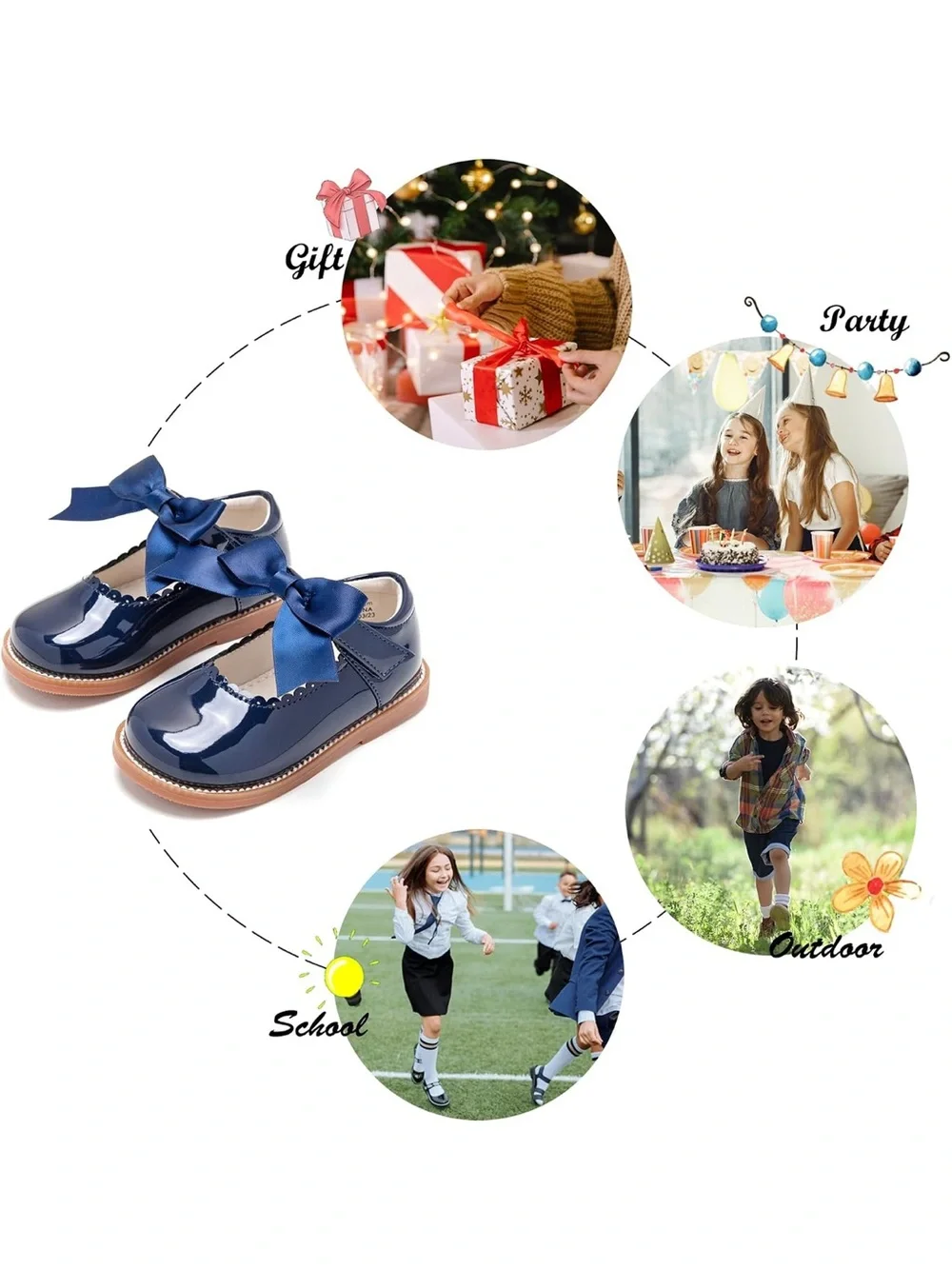 Patent Navy Bow Mary Jane Shoes